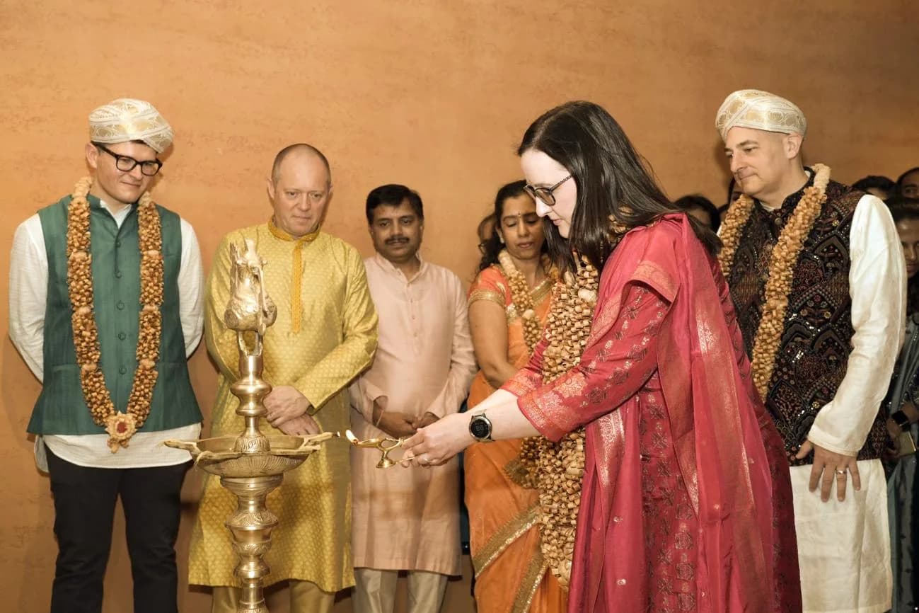 Lighting the ceremonial lamp at One Advanced's inauguration at ClayWorks Opus