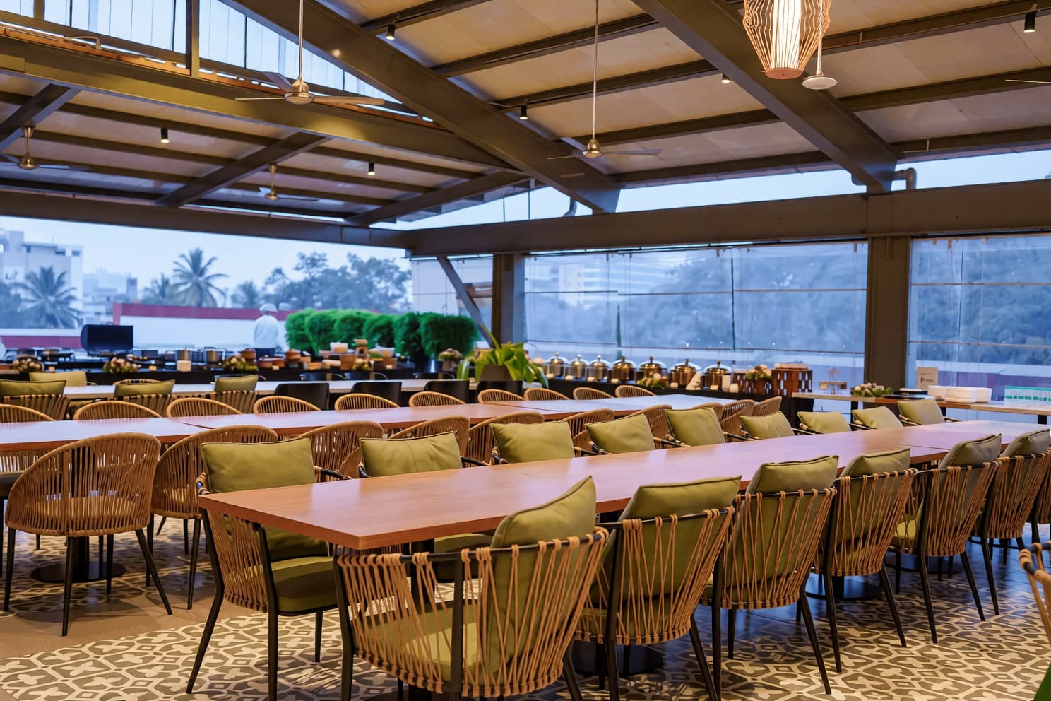 Clayworks rooftop terrace set up for an event