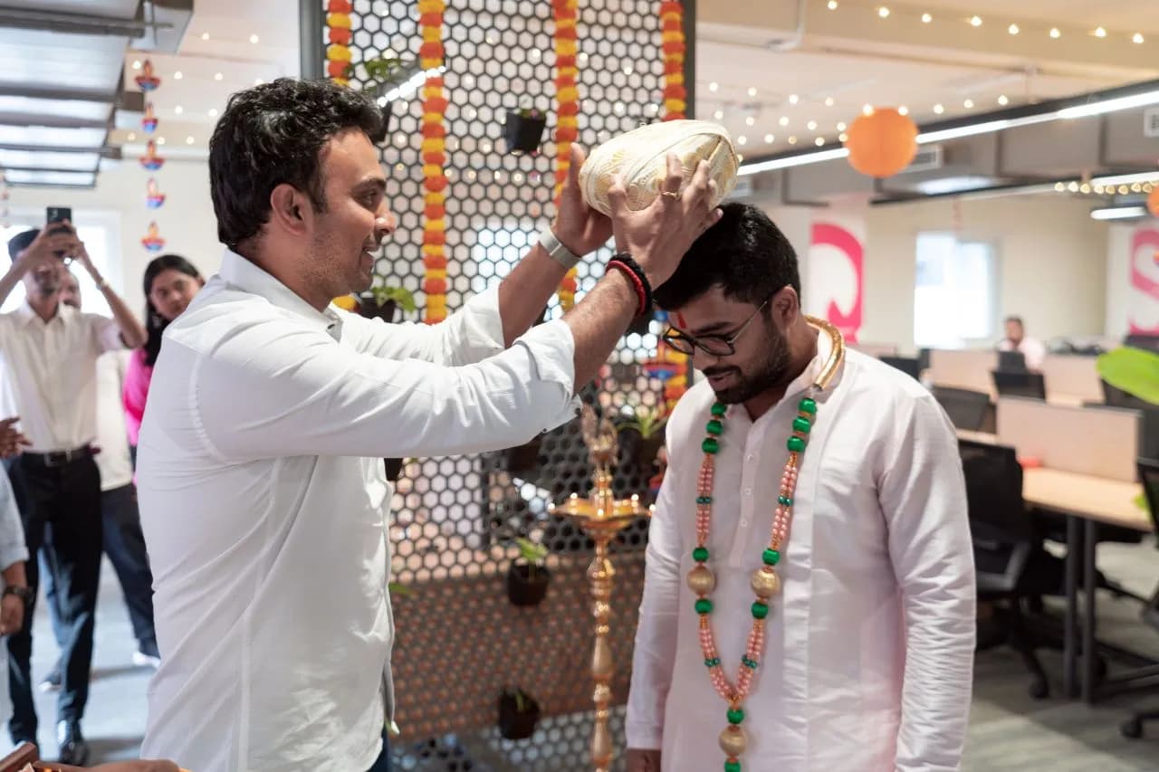 A welcome ceremony at Snabbit's new headquarters at ClayWorks 5B